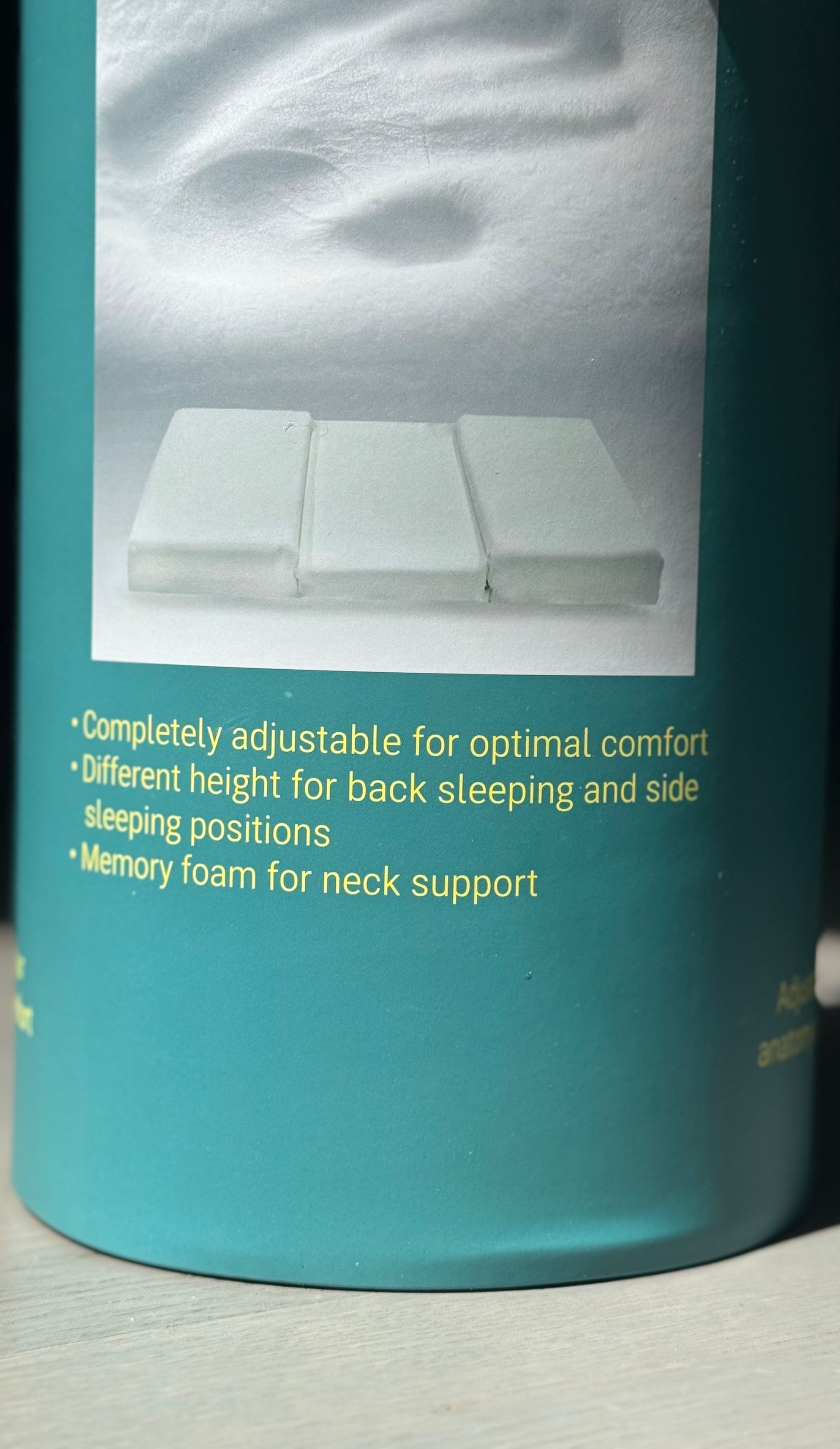 LacTeck Perfect Sleep Adjustable Pillow allows customization of pillow height for a perfect night's sleep. It's lower when you sleep on your back and higher when you sleep on your side. You can also adjust the height of each according to your own preference. Made of memory foam for neck support.