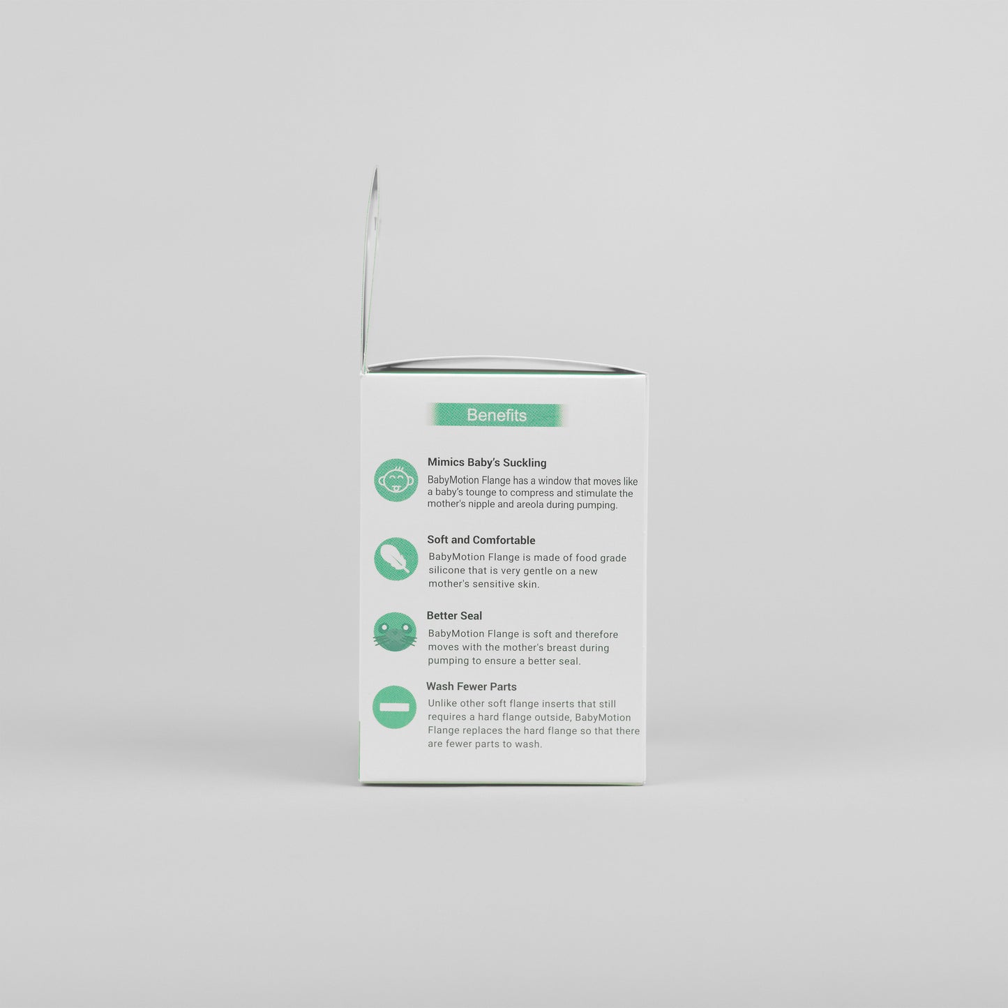A pair of soft flexible silicone breast pump flange in packaging, designed for gentle and comfortable milk expression
