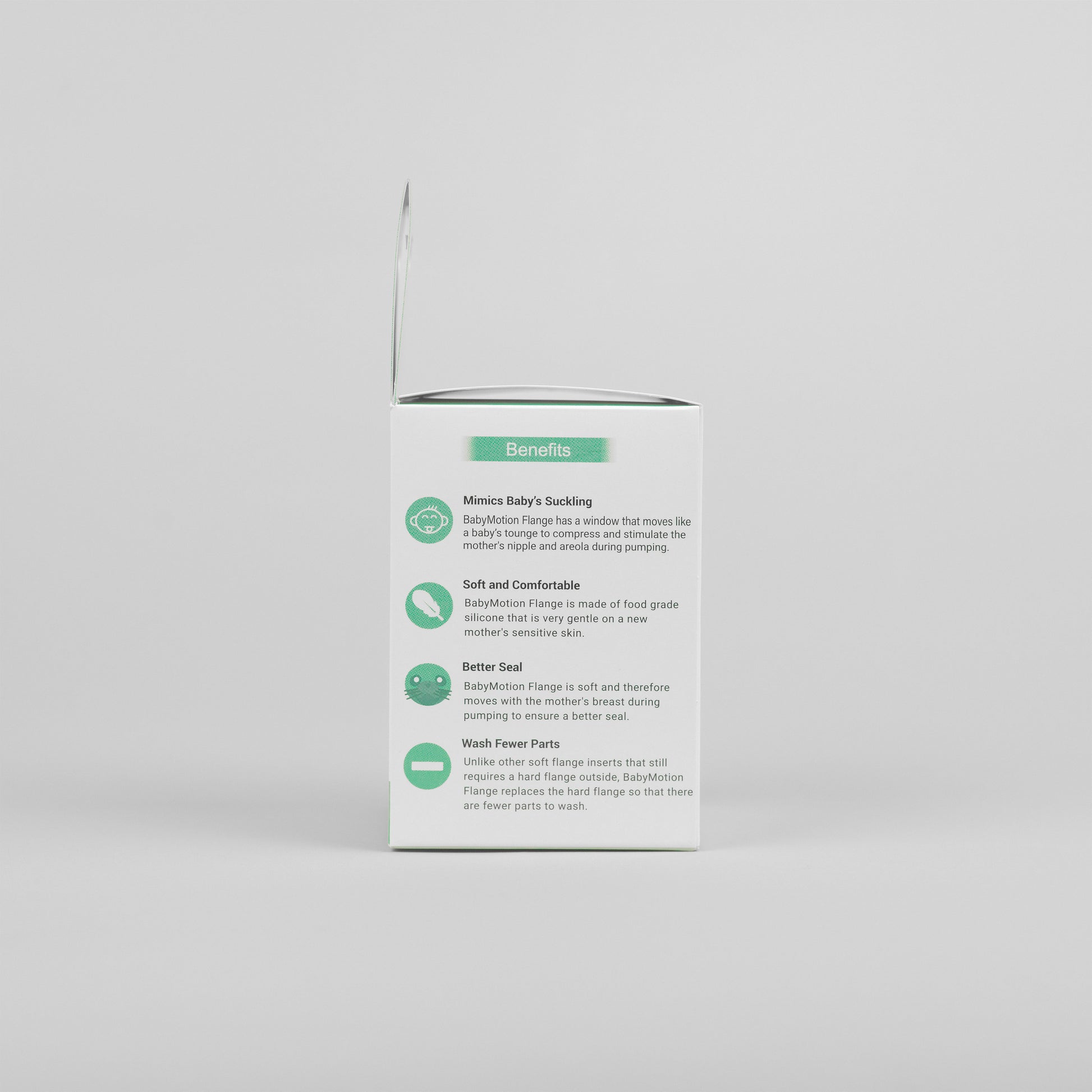 A pair of soft flexible silicone breast pump flange in packaging, designed for gentle and comfortable milk expression